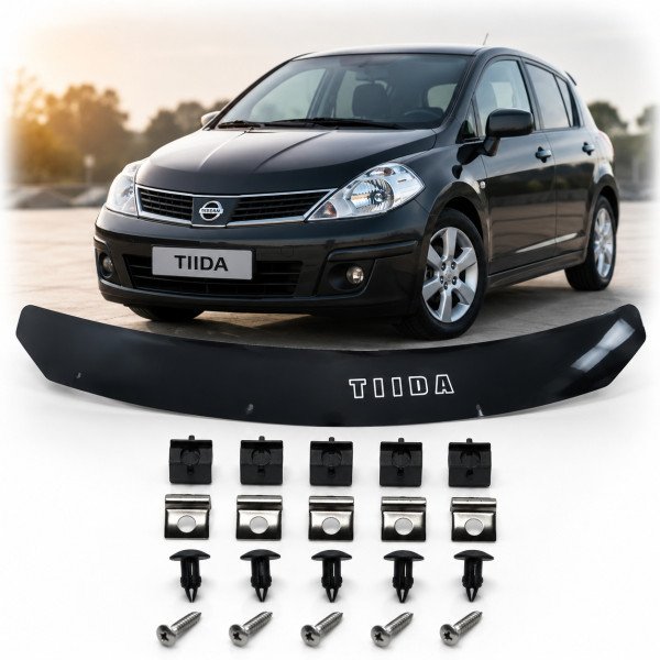 Дефлектор капота мухобойка Nissan Tiida 2004-2015 Євро Кріплення Vip Tuning (NS13)