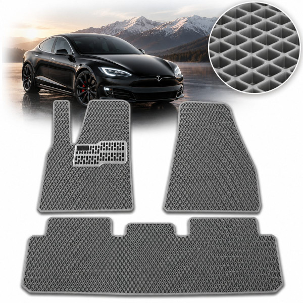 Килимки в салон EVA для Tesla Model S 2012-2020 з підп'ятником Сірі T-01 T-09