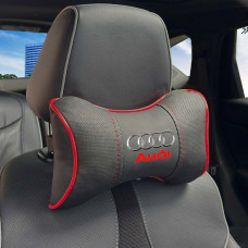 Подушка на подголовник с логотипом Audi Экокожа 3D Цветной лого Черная-Красный кант 1 шт
