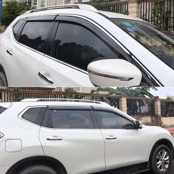 Дефлекторы окон ветровики Benke для Nissan X-Trail / Rogue (T32) 2014-2021 Хром Молдинг Из Нержавеющей Стали 3D 4 шт