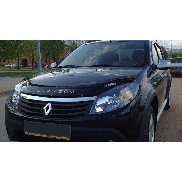 Дефлектор капоту мухобійка для Renault Sandero 2008-2013 Євро Кріплення (Vip Tuning) RL09