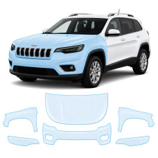 Антигравийная защитная бронепленка по лекалам для Jeep Cherokee KL facelift 2019-2023 - передняя часть авто (капот бампер фары крылья)