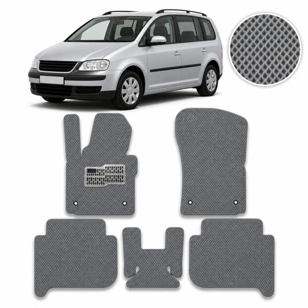 Коврики в салон EVA для Volkswagen Touran I / II 2003-2015 (Металлический подпятник) Серые 5 шт