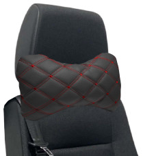 Авто Подушка на подголовник Rombus Черные-Красная нить ромб (Экокожа) 1 шт