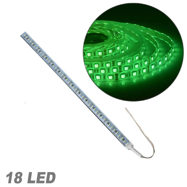 Стрічка діодна алюміній 12V - 25 см - 2А 18LED - в силіконі ефект суцільної стрічки Зелене світло (4014)
