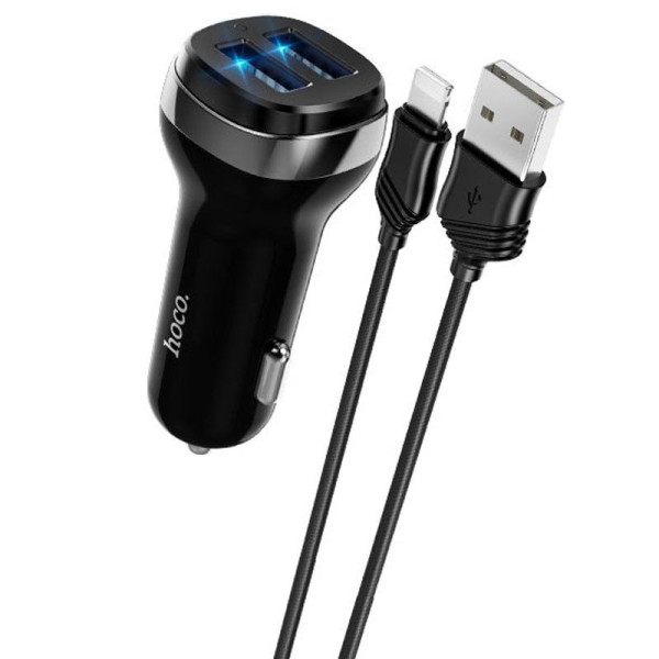 Автомобільний зарядний пристрій Hoco Z40 2USB 2.4A Lightning Чорний (Оригінал)