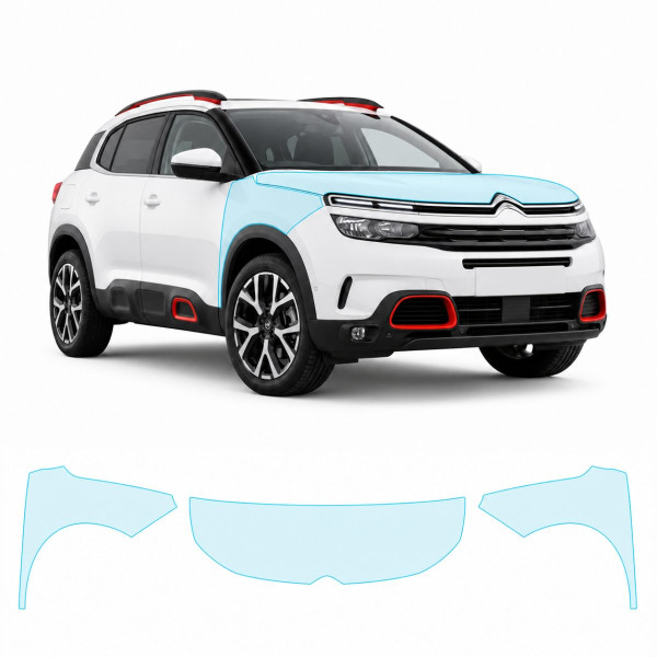 Антигравийная защитная бронепленка по лекалам для Citroen C5 Aircross I 2017-2021 - капот и передние крылья