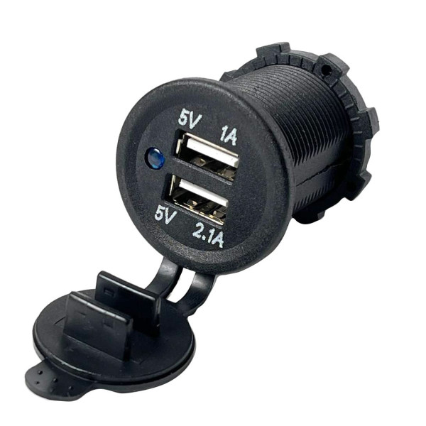 Гніздо прикурювача під 2 USB 12-24V 5V 2,1-1A Синій індикатор 1 шт