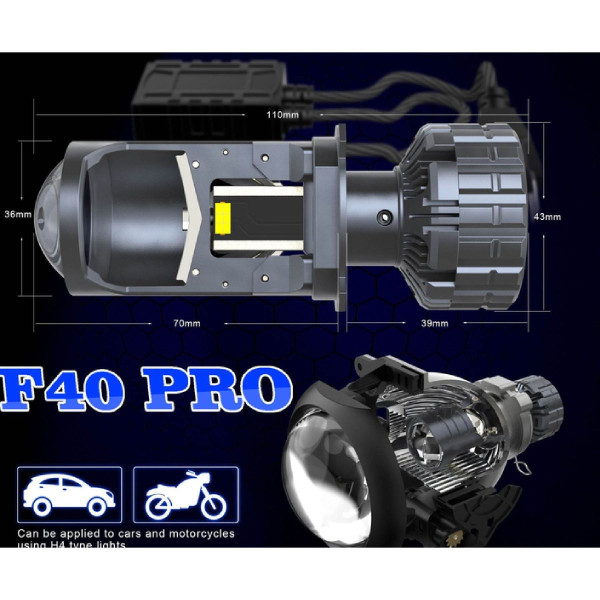 LED лампи автомобільні F40 PRO H4 140W 14000Lm 6000K (Лінзовані D36 мм +350% З Обманкою Canbus)