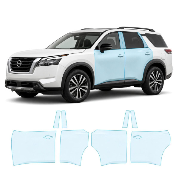 Антигравийная защитная бронепленка по лекалам для Nissan Pathfinder R53 2022- зоны дверей и стойки окон