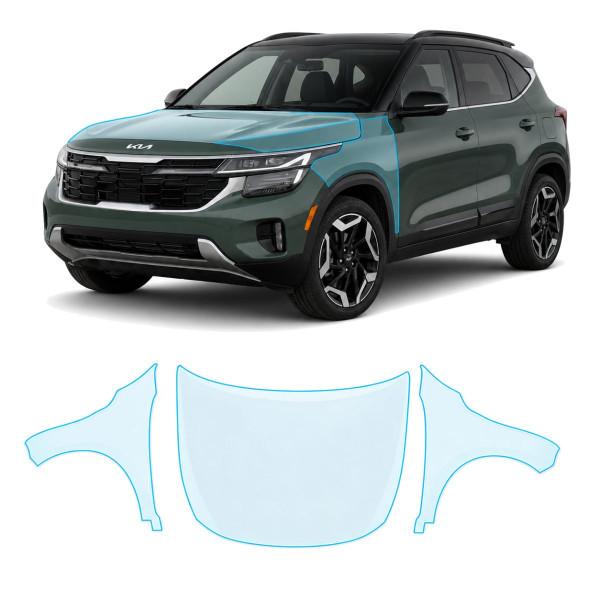 Антигравийная защитная бронепленка по лекалам для Kia Seltos SP2 facelift 2023- капот и передние крылья