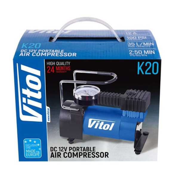 Компрессор автомобильный Vitol 100psi 12Amp 35л R13-15 прикуриватель (K-20)