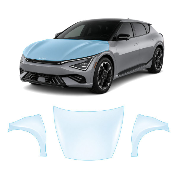 Антигравийная защитная бронепленка по лекалам для Kia EV6 - facelift 2025 - капот и передние крылья