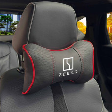 Подушка на підголівник з логотипом Zeekr Екошкіра 3D Кольоровий лого Чорна-Червоний кант 1 шт