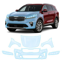 Антигравийная защитная бронепленка по лекалам для Kia Sorento UM facelift 2018-2020 - передняя часть авто (капот бампер фары крылья)
