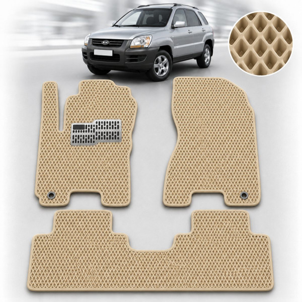 Коврики в салон EVA для Kia Sportage II МКП 2004-2010 с подпятником Бежевые 5 шт