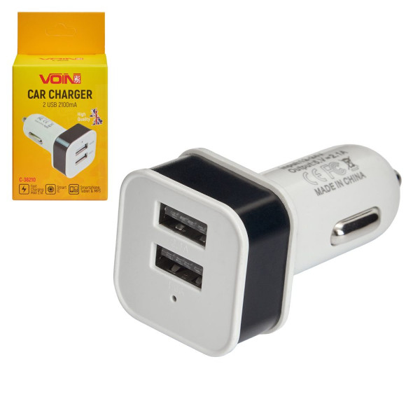 Автомобильное зарядное устройство VOIN 10,5W, 2USB 12/24V - 5V 2,1A (C-36210)