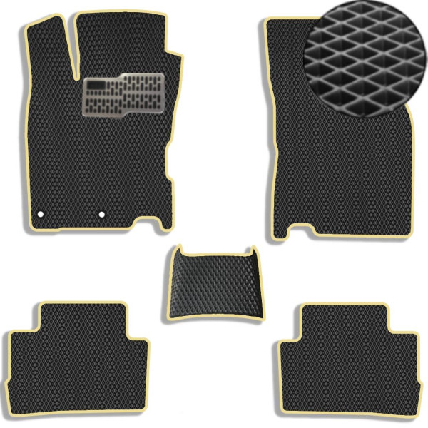 Коврики в салон EVA для Nissan Qashqai 2014-2021 (Металлический подпятник) Черные-Бежевый кант 5 шт