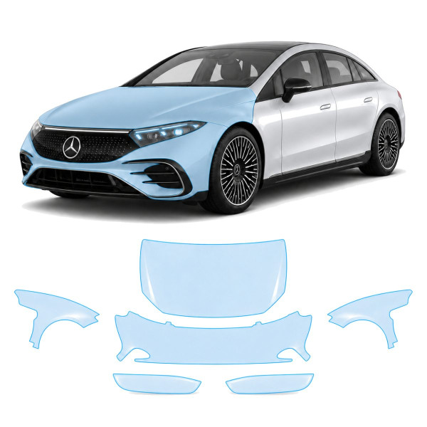 Антигравийная защитная бронепленка по лекалам для Mercedes-Benz EQS 2021- передняя часть авто (капот бампер фары крылья)
