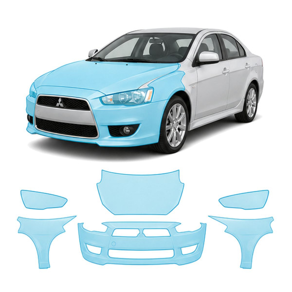Антигравійна захисна бронеплівка за лекалами для Mitsubishi Lancer X facelift 2011-2017 - передня частина авто (капот бампер крила))