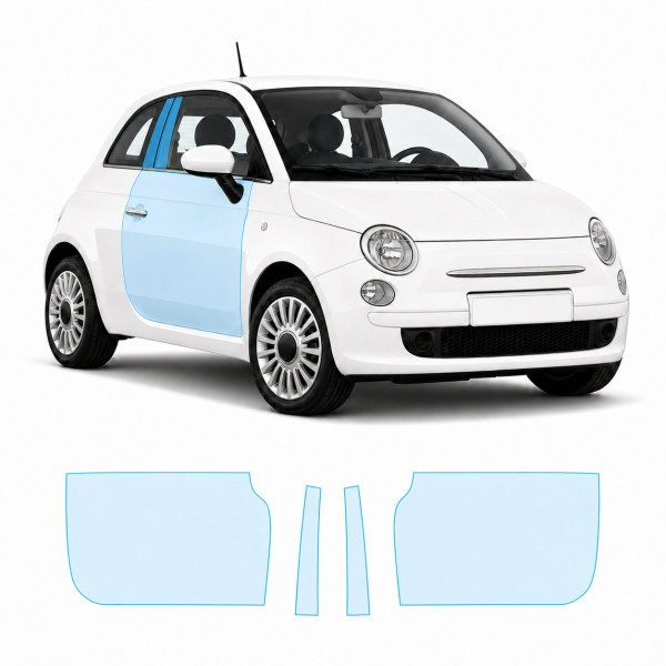 Антигравийная защитная бронепленка по лекалам для Fiat 500 II 2007- зоны дверей и стойки окон