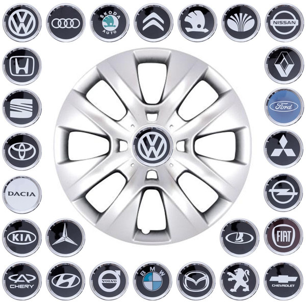 Ковпак колеса з емблемою Volkswagen SKS225 R14 сірий з логотипом на вибір 4 шт
