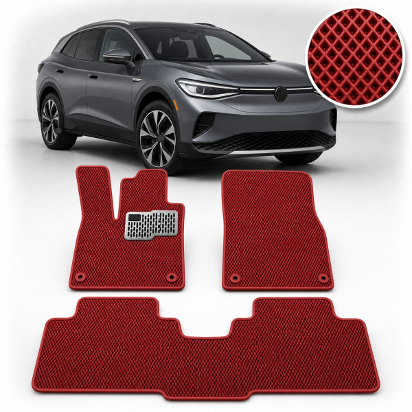 Коврики в салон EVA для Volkswagen ID.4 2020- (Металлический подпятник) Красные 3 шт