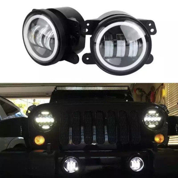 Протитуманні LED Фари круглі / Лінза з ДХО та поворотом / D87мм / 10-30V / 15W / 7000K / 2 шт