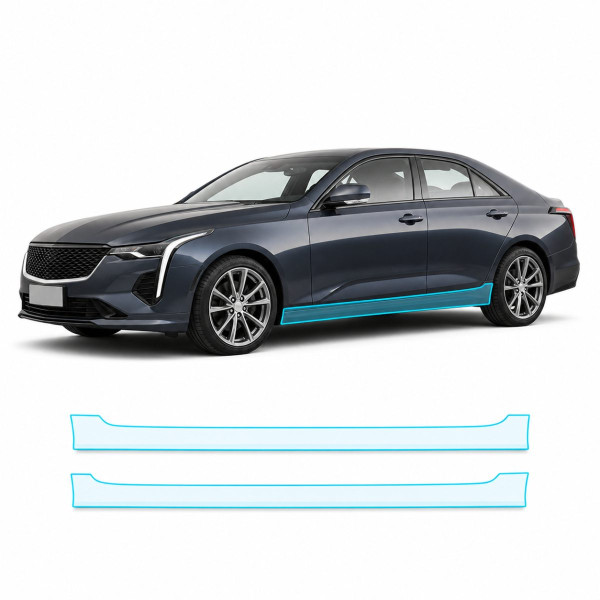 Антигравійна захисна бронеплівка за лекалами для Cadillac CT4 I 2020-2025 - нижня зона кузова пороги