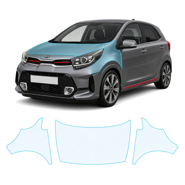 Антигравийная защитная бронепленка по лекалам для Kia Picanto JA facelift 2020- капот и передние крылья