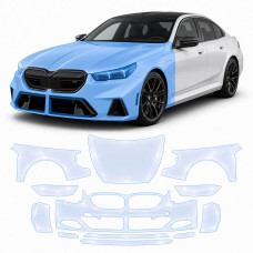 Антигравийная защитная бронепленка по лекалам для BMW M5 G90 2024- передняя часть авто (капот бампер фары крылья)