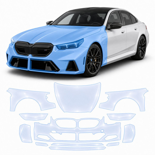Антигравийная защитная бронепленка по лекалам для BMW M5 G90 2024- передняя часть авто (капот бампер фары крылья)