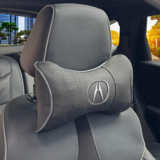 Подушка на подголовник с логотипом Acura Экокожа 3D Цветной лого Черная-Серый кант 1 шт