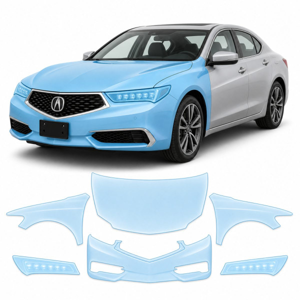 Антигравийная защитная бронепленка по лекалам для Acura TLX I facelift 2018-2020 - передняя часть авто (капот бампер фары крылья)