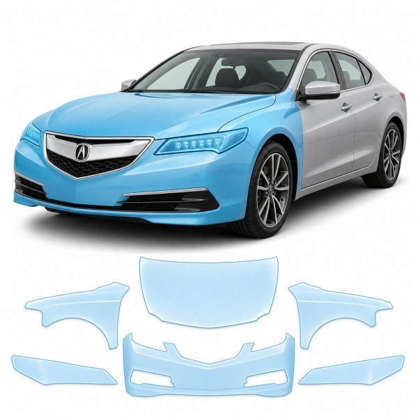 Антигравийная защитная бронепленка по лекалам для Acura TLX I 2015-2017 - передняя часть авто (капот бампер фары крылья)