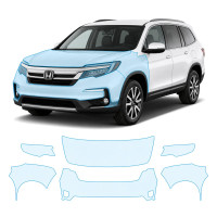 Антигравийная защитная бронепленка по лекалам для Honda Pilot III facelift 2019-2022 - передняя часть авто (капот бампер фары крылья)