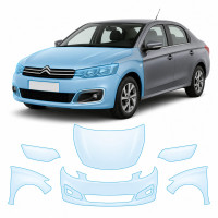 Антигравийная защитная бронепленка по лекалам для Citroen C-Elysee I facelift 2017-2022 - передняя часть авто (капот бампер фары крылья)