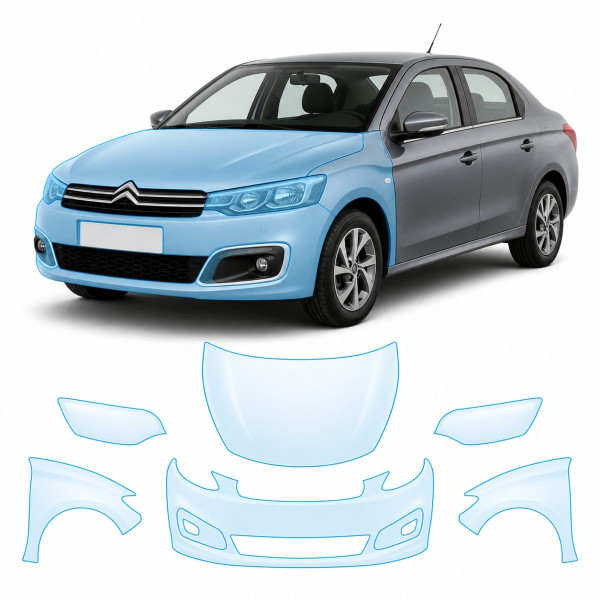 Антигравійна захисна бронеплівка за лекалами для Citroen C-Elysee I facelift 2017-2022 - передня частина авто (капот бампер крила))