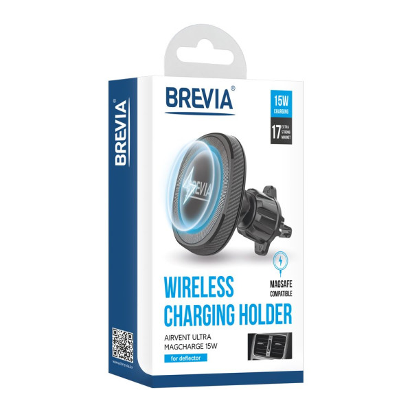 Утримувач мобільного телефону Brevia AirVent Ultra Mag Charge 15W з безпровідною зарядкою (48000)