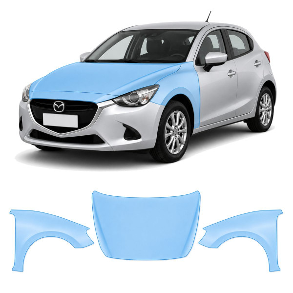 Антигравійна захисна бронеплівка за лекалами для Mazda Mazda2 DJ 2014-2019 - капот і передні крила