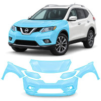 Антигравийная защитная бронепленка по лекалам для Nissan Rogue / X-Trail T32 2014-2017 - передняя часть авто (капот бампер фары крылья)