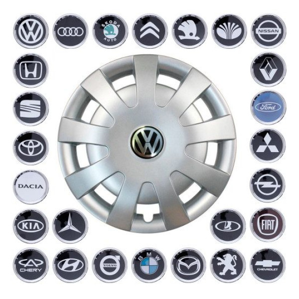 Ковпак колеса з емблемою Volkswagen SKS405 R16 сірий з логотипом на вибір 4 шт