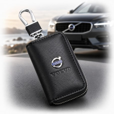 Ключница чехол автомобильная для ключей с логотипом Volvo Черный (Тисненая кожа)