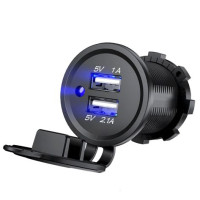 Гнездо Прикуривателя под 2 USB 12-24V 5V 2,1-1A Синий индикатор 1 шт