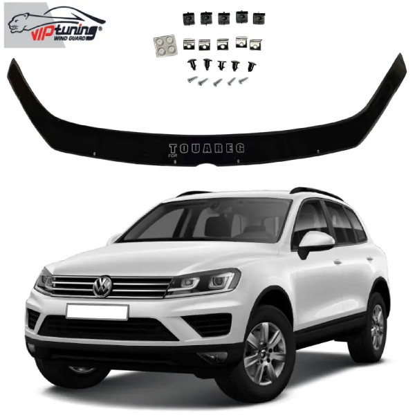 Дефлектор капоту мухобійка Volkswagen Touareg 2010- Євро Кріплення (Vip Tuning)