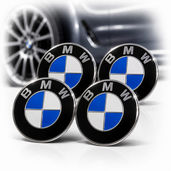 Наклейка на колпак BMW 90мм черный, синий 4 шт