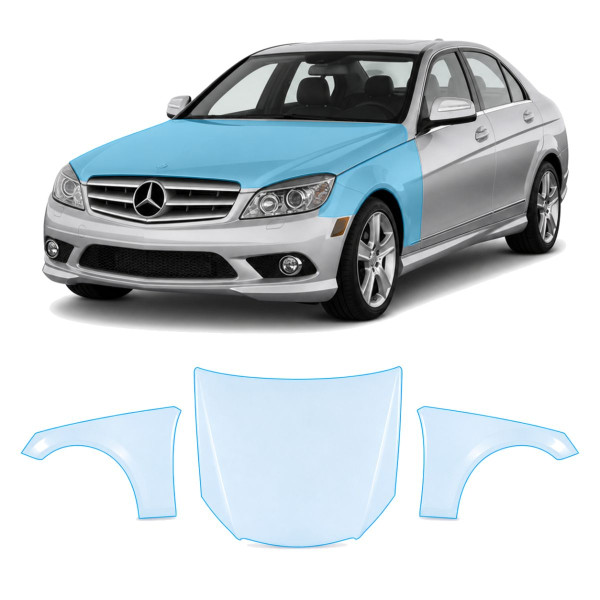 Антигравійна захисна бронеплівка за лекалами для Mercedes-Benz C-Class W204 2007-2011 - капот і передні крила