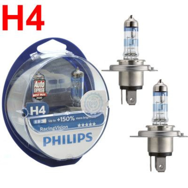 Автолампа галогенна Philips Racing Vision +150% H4 12V 60/55W 3500K 2 шт (12342RVS2)