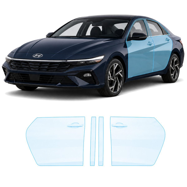 Антигравийная защитная бронепленка по лекалам для Hyundai Elantra CN7 facelift 2024- зоны дверей и стойки окон
