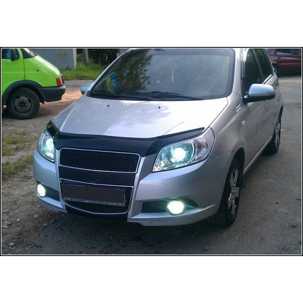 Дефлектор капоту мухобійка Chevrolet Aveo 2008-2012 Хетчбек Євро Кріплення (Vip Tuning)